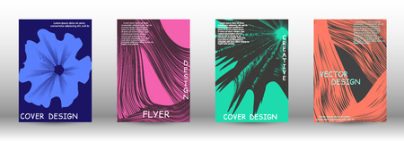 Set of modern abstract covers. 3D distorted lines for brochure, sound poster. Trendy geometric patterns. EPS10 Vector Design.のイラスト素材