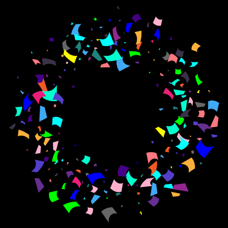 Confetti. Colorful confetti on a black background. Holiday festive background. Suitable for postcard background, banner, poster, cover design.Vector.のイラスト素材