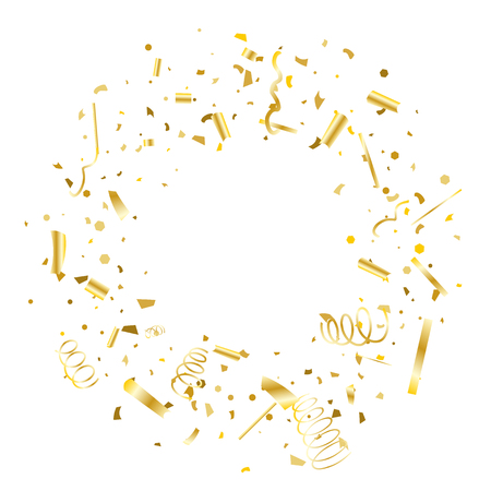 Golden confetti. Gold texture glitter on a white background. Element of design. Golden abstract textures are chaotically falling. Vector illustration, EPS 10.のイラスト素材