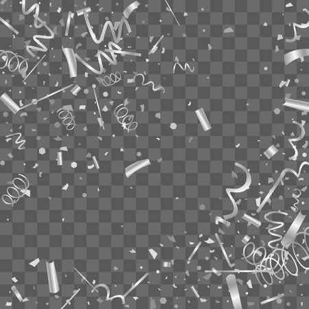 Silver confetti. Silver texture glitter on a transparent background. The element of design. The silvery abstract textures are chaotically falling. The Vector illustration, EPS 10.のイラスト素材