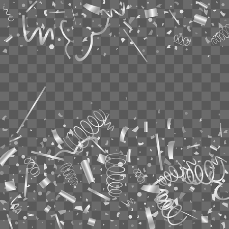 Silver confetti. Silver texture glitter on a transparent background. The element of design. The silvery abstract textures are chaotically falling. The Vector illustration, EPS 10.のイラスト素材