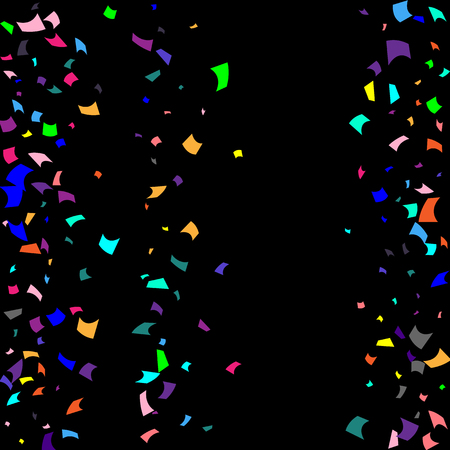 Confetti. Colorful confetti on a black background. Holiday festive background. Suitable for postcard background, banner, poster, cover design.Vector.のイラスト素材