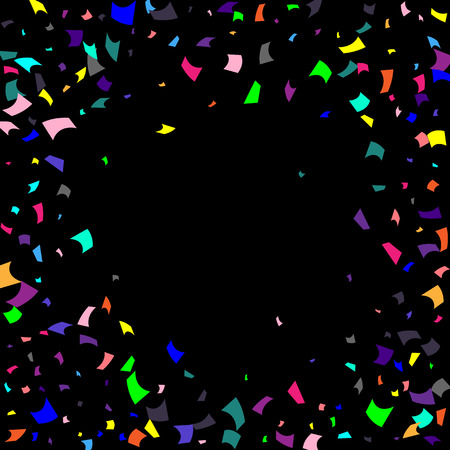 Confetti. Colorful confetti on a black background. Holiday festive background. Suitable for postcard background, banner, poster, cover design.Vector.のイラスト素材