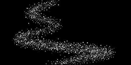 Silver shine of confetti on a black background. Illustration of a drop of shiny particles. Decorative element. Luxury background for your design, cards, invitations, gift, vip.のイラスト素材