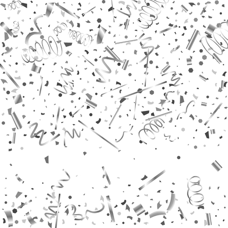 Silver confetti. Silver texture glitter on a white background. The element of design. The silvery abstract textures are chaotically falling. The Vector illustration, EPS 10.のイラスト素材