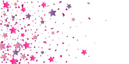 Confetti stars in pink and purple. Illustration of sparkling chaotic confetti stars. Decorative element. VIP cards, invitations, gift, luxury background for your design.のイラスト素材
