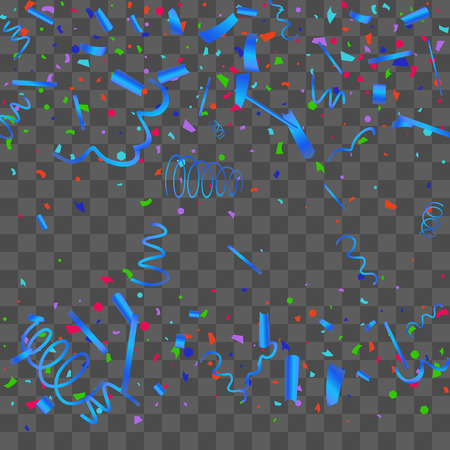 Confetti. Bright colorful vector sparkly confetti, isolated on a transparent background.Element design. Holiday background for postcard, banner, poster, cover design.のイラスト素材