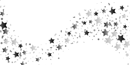 Silver glitter confetti of stars on a white background. Illustration of glittering confetti stars for your design. Decorative element. VIP cards, invitations, gift.のイラスト素材