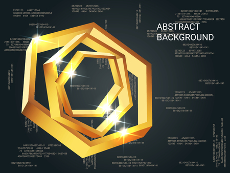 Polygon volume sparkle on background. Creative geometric background. Abstract composition. 3D vector illustration . Gold three-dimensional polygon in space.のイラスト素材