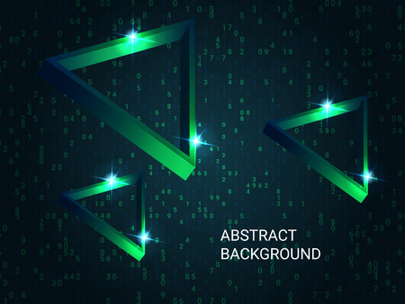 Triangle metal sparkle on background. Minimal geometric background. Abstract composition. 3D vector illustration . Green  three-dimensional triangle metal in space.のイラスト素材