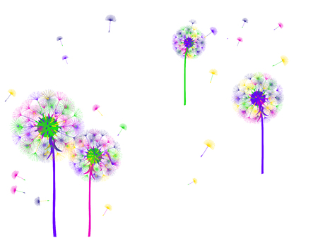 Dandelion background for your design. The wind blows dandelion seeds. Template for posters, wallpapers, cards. Vector illustration.のイラスト素材