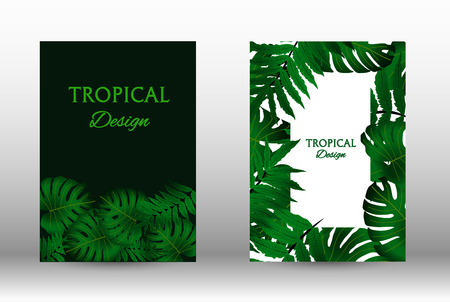 Tropic covers set.  Colorful tropical leaves patterns. Exotic botanical design. Modern Front Page in Vectorのイラスト素材
