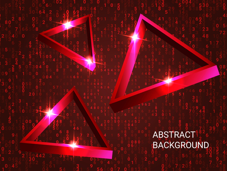 Triangle volume sparkle on background. 3D vector illustration . Creative geometric background. Abstract composition. Red  three-dimensional triangle in space.のイラスト素材