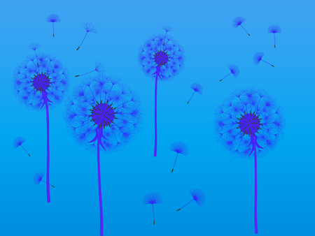 Dandelion background for your design. The wind blows dandelion seeds. Template for posters, wallpapers, cards. Vector illustration.のイラスト素材