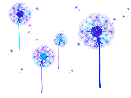 Dandelion background for your design. The wind blows dandelion seeds. Template for posters, wallpapers, cards. Vector illustration.のイラスト素材