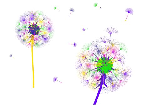 Dandelion background for your design. The wind blows dandelion seeds. Template for posters, wallpapers, cards. Vector illustration.のイラスト素材