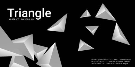 Triangular background. Abstract composition of 3d triangles. 3D vector illustration. Creative geometric background. Metal three-dimensional triangle in space.のイラスト素材