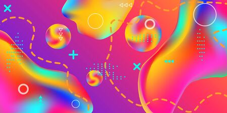 Summer sound poster design of a music festival. Bright smooth mesh is blurred by a futuristic pattern in pink, blue, green, yellow, purple tones. Trendy creative vector cosmic gradient.のイラスト素材