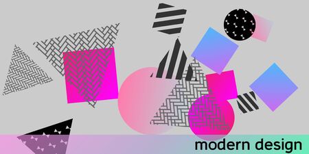 Futuristic retro 3D geometric design.  Minimal universal banner templates in memphis style. Abstract minimalistic background design with dynamic shapes. Vector illustration.のイラスト素材