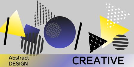 Futuristic retro 3D geometric design.  Minimal universal banner templates in memphis style. Dynamic composition. Vector illustration.のイラスト素材
