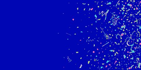 Confetti. Colorful colored confetti on a blue background. Festive festive background. Suitable for postcard background, banner, poster, cover design.のイラスト素材