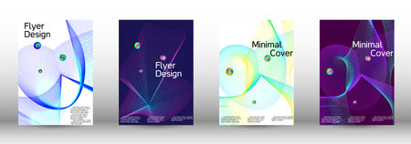 Minimal vector cover design with abstract gradient linear waves. Cover design.  A set of modern abstract oblong objects from vector abstract lines.のイラスト素材