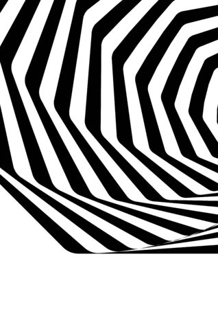 Optical contrast abstract background with distorted lines. Black and white striped psychedelic background. Abstract vector illustration. You can use for design covers, postcards, posters.のイラスト素材