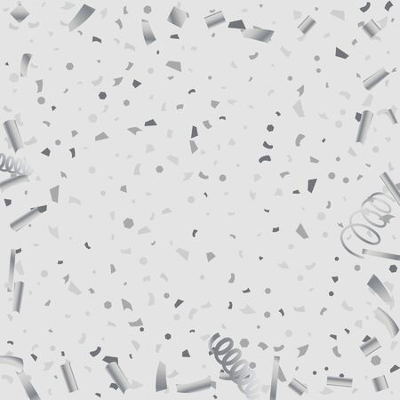 Silver glitter confetti. Light background. White abstract texture. Vector abstract graphic design. New Year Christmas. Silver glitter background. Vector elegant invitation template.のイラスト素材