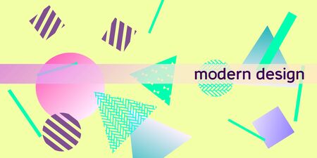 Futuristic retro 3D geometric design.  Minimal universal banner templates in memphis style. Minimalistic yellow background design with dynamic shapes. Vector illustration.のイラスト素材