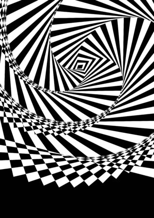 Optical contrast abstract background with distorted lines. Black and white striped psychedelic background. Abstract vector illustration. You can use for design covers, postcards, posters.のイラスト素材