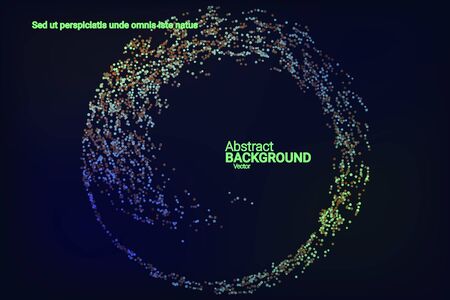 Multicolored confetti dots on a black background. Luxury holiday background. Shiny grainy abstract texture shimmers on a dark background. Design element. Vector illustrationのイラスト素材