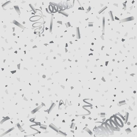 Silver glitter confetti. Light background. White abstract texture. Vector abstract graphic design. New Year Christmas. Silver glitter background. Vector elegant invitation template.のイラスト素材