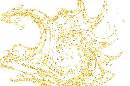 Golden glitter confetti on a white background. Illustration of a drop of shiny particles. Decorative element. Luxury background for your design, cards, invitations, gift, vip.のイラスト素材