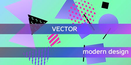 Geometric green abstract background with trendy isometric shapes. Minimal universal banner templates in memphis style. Dynamic composition. Vector illustration.のイラスト素材