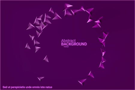 Triangular background. Abstract composition of 3d confetti triangles. Futuristic geometric background. 3D vector illustration. Violet three-dimensional triangle in space.のイラスト素材