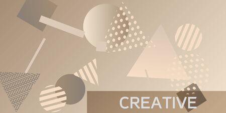 Geometric abstract background with trendy isometric shapes. Minimal universal banner templates in memphis style. Dynamic composition. Vector illustration.のイラスト素材