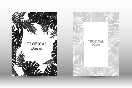 Tropic covers set. Colorful tropical leaves patterns. Exotic botanical design.  Modern Front Page in Vector. Summer vector illustration.のイラスト素材