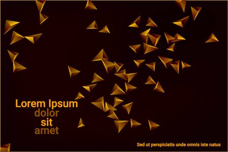 Abstract triangle confetti composition. 3D vector illustration. Futuristic geometric background. Golden three-dimensional geometric triangle in space.のイラスト素材