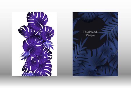 Tropic covers set. Colorful tropical leaves patterns. Exotic botanical design.  Abstract nature background. Texture background. Summer vector illustration.のイラスト素材
