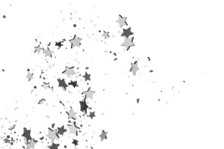 Silver star of confetti. Falling stars on a white background. Illustration of flying shiny stars. Decorative element. Suitable for your design, cards, invitations, gift, vip.のイラスト素材