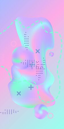 Minimum vector coverage. Abstract vector cover.  A bright smooth grid is blurred by a futuristic pattern in pink, blue, green, yellow, purple.のイラスト素材