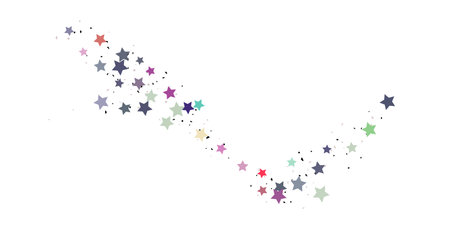 Starry Confetti. Multicolored random stars confetti background. Bright design template. Vector pattern with colored stars. Suitable for your design, cards, invitations, gift, VIP.のイラスト素材
