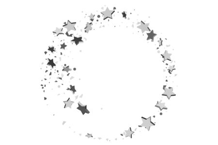 Silver star of confetti. Falling stars on a white background. Illustration of flying shiny stars. Decorative element. Suitable for your design, cards, invitations, gift, vip.のイラスト素材