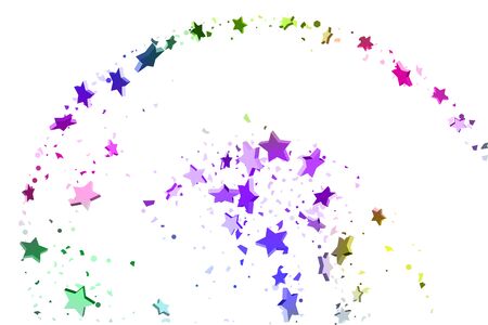 Starry Confetti. Falling star background. Random stars shine on a white background in blue, pink, green, violet, yellow. Suitable for your design, cards, invitations, gifts.のイラスト素材