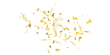 Golden glitter confetti on a white background. Illustration of a drop of shiny particles. Decorative element. Luxury background for your design, cards, invitations, gift, vip.のイラスト素材