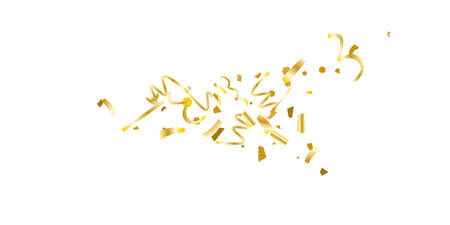 Golden glitter confetti on a white background. Illustration of a drop of shiny particles. Decorative element. Luxury background for your design, cards, invitations, gift, vip.のイラスト素材