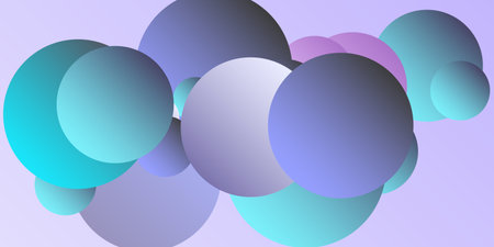 Trendy abstract business card with gradients of balls shapes on background.  Multicolored balls for...