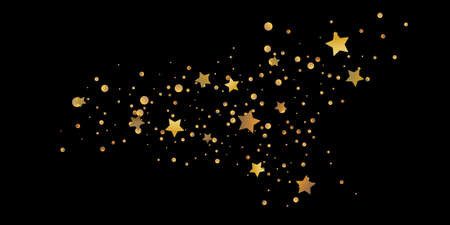 Star of confetti. Falling starry background. Random stars shine on a black background. The dark sky with shining stars. Flying confetti. Suitable for your design, cards, invitations, gifts.のイラスト素材