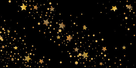 Star of confetti. Falling starry background. Random stars shine on a black background. The dark sky...