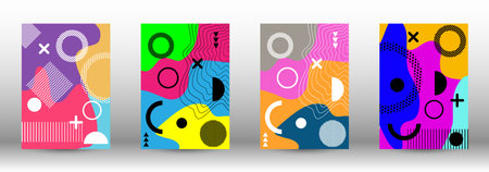 Modern abstract vector banner set. Colorful trendy illustration.  Minimal geometric shape. Creative...